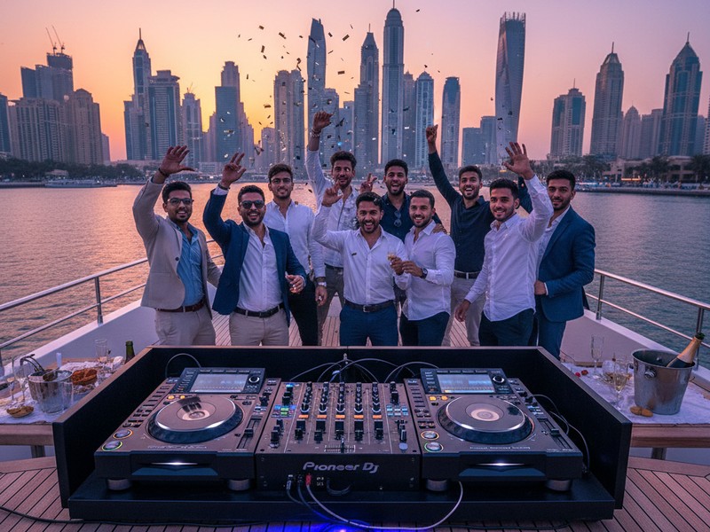 DJ Party Setup auf Yacht Deck Dubai Junggesellenabschied