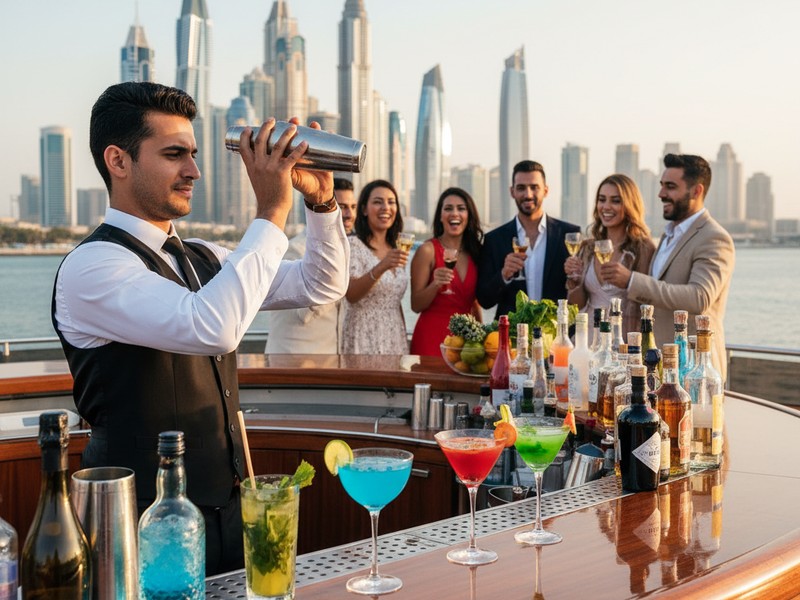 Offene Bar Cocktails auf Yacht Dubai Junggesellenabschied