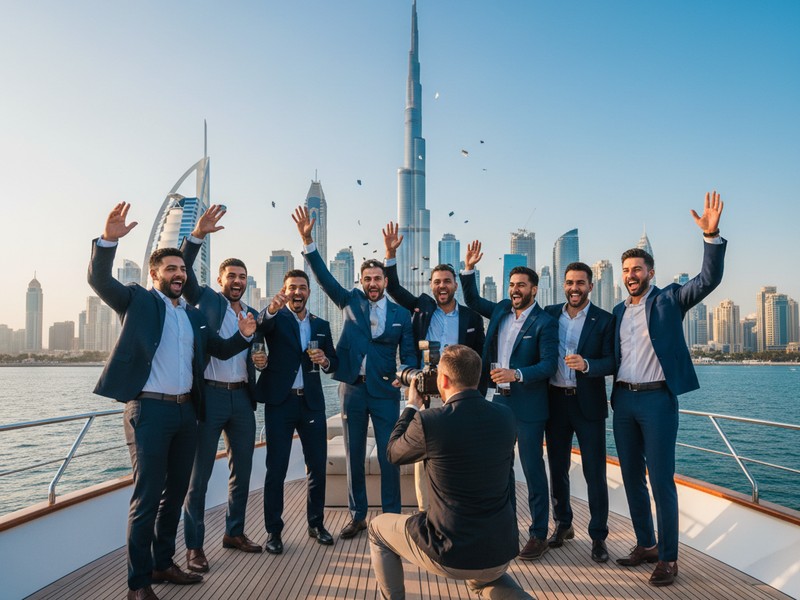 Fotograf fängt Junggesellenabschiedsgruppe auf Dubai Yacht ein