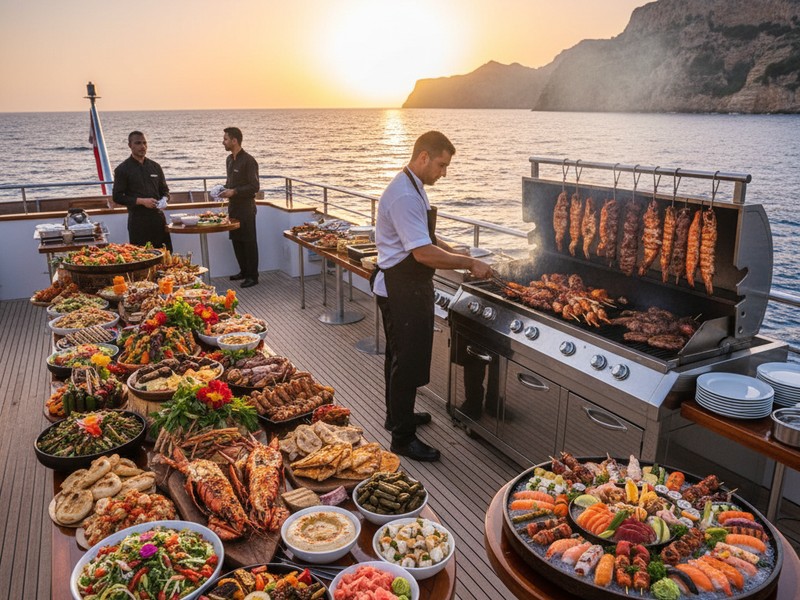 Service de traiteur et BBQ live pour fête en yacht