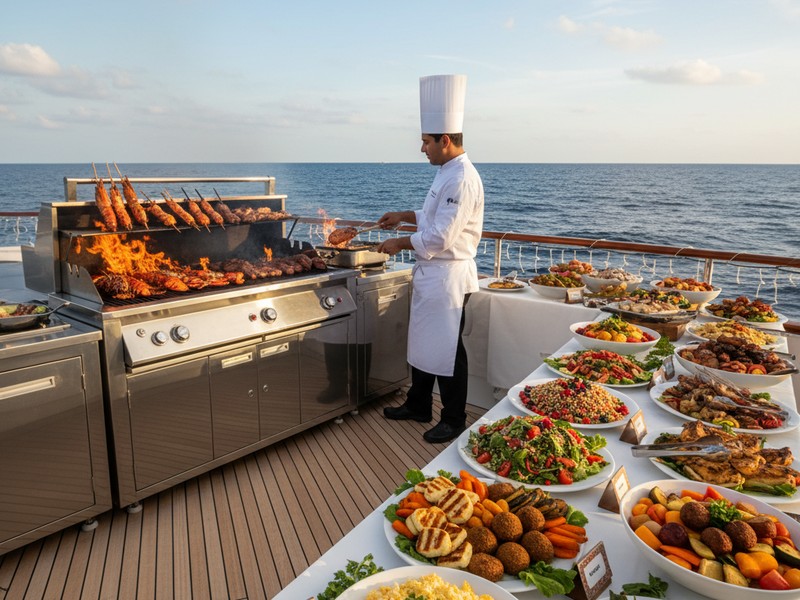 Gourmet catering and live BBQ service for yacht charter