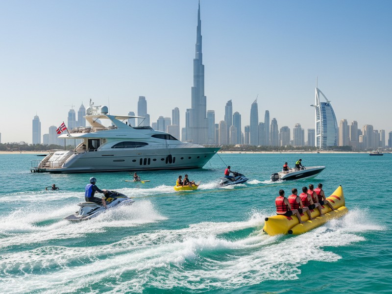 Water sports yacht Dubai jet ski banana boat donut ride flyboard
