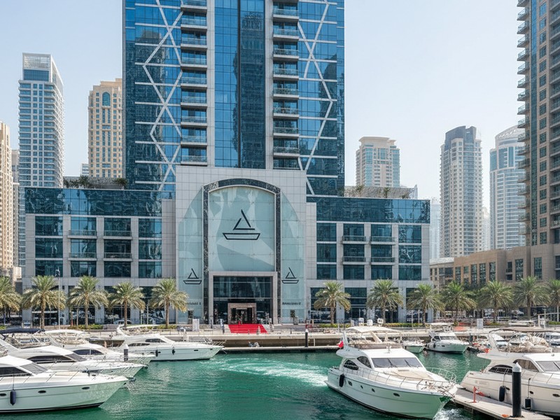 Al Majara Tower Dubai Marina yacht departure point and boarding location