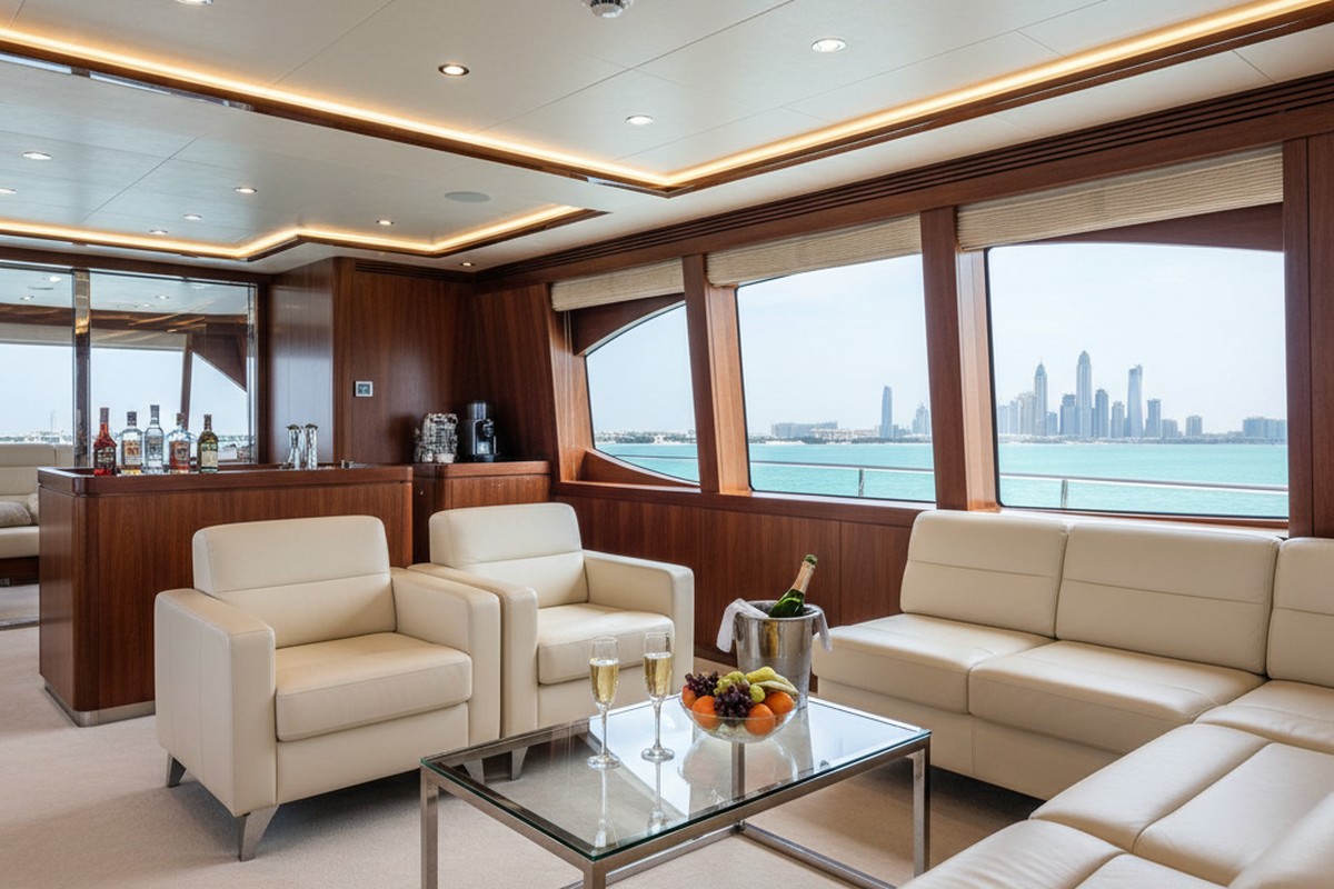 Premium luxury yacht interior with elegant furnishings