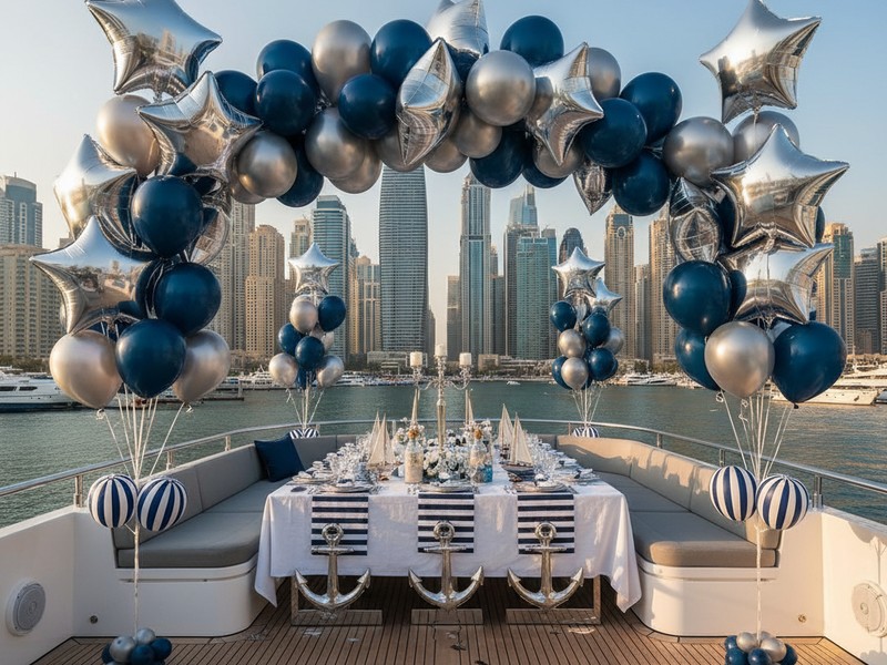 Navy Blue Silver Balloon Decorations