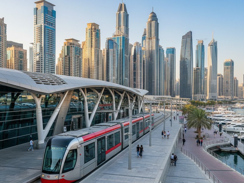 Dubai Metro and Tram stations near Dubai Marina yacht club