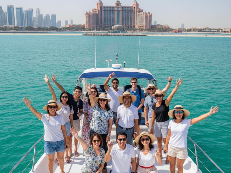 Shared yacht tour Dubai Marina - group sightseeing Palm Atlantis budget