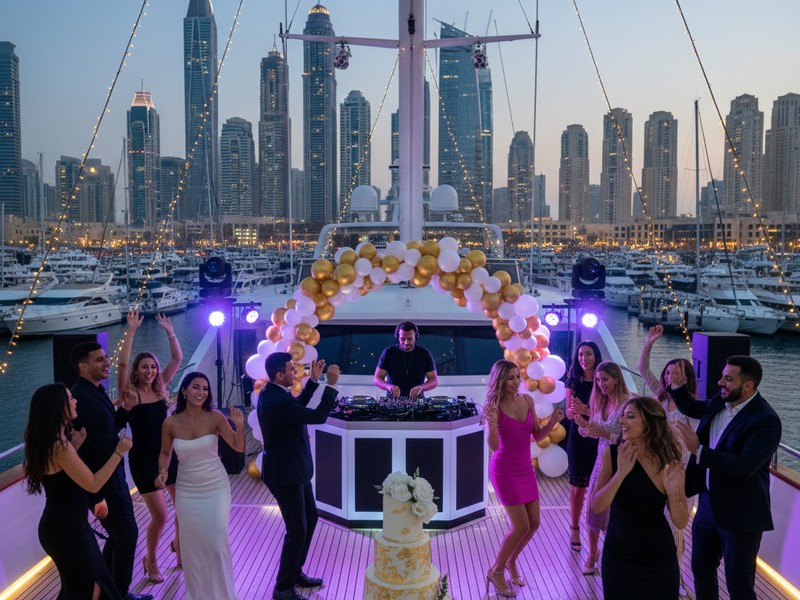 Luxury yacht birthday party Dubai — VIP private charter with DJ and catering