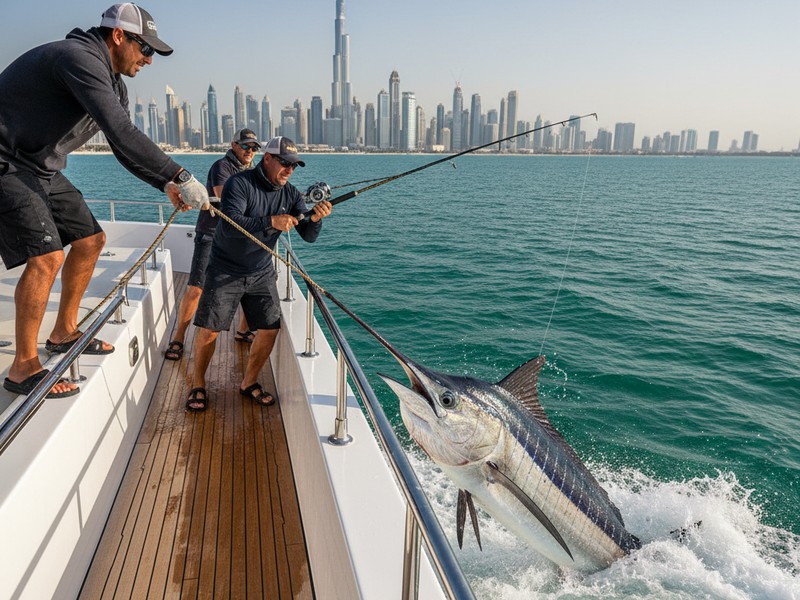 Crew landing big catch Dubai fishing yacht