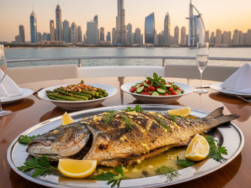 Grilled fresh catch fish platter yacht Dubai