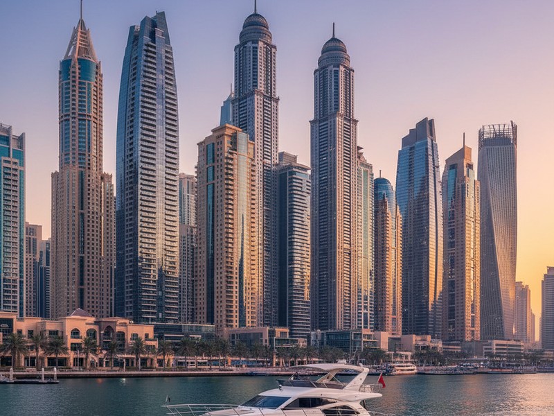 Dubai Marina skyline with Princess Tower and luxury residential buildings