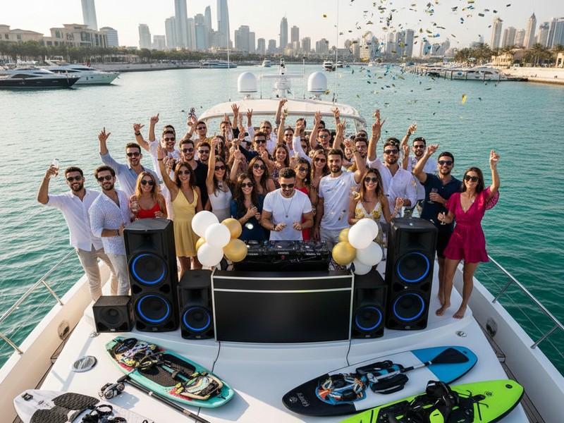 Bachelor and bachelorette party on speed boat in Dubai