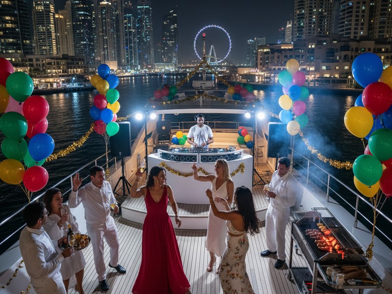 Birthday yacht party with DJ music and BBQ in Dubai