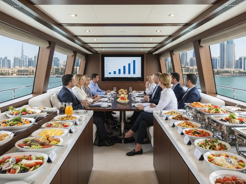Corporate charter event on luxury yacht with catering