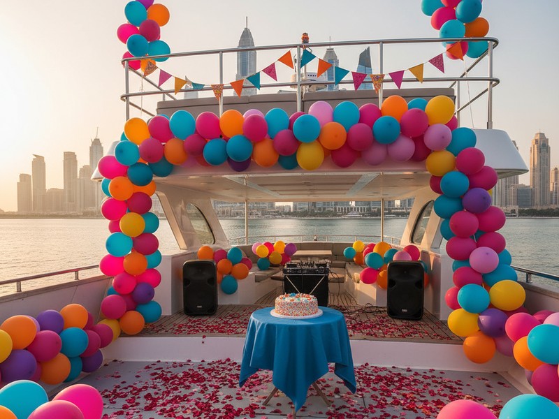 Economy yacht party package Dubai - AED 350 balloons cake decorations