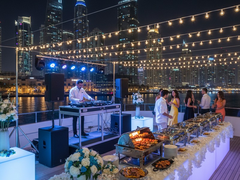 Premium yacht party package Dubai - AED 2500 BBQ DJ decorations catering