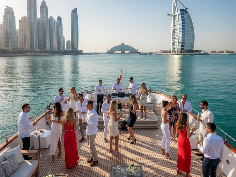 Lieu de fête unique sur l'eau avec vue sur la skyline de Dubai