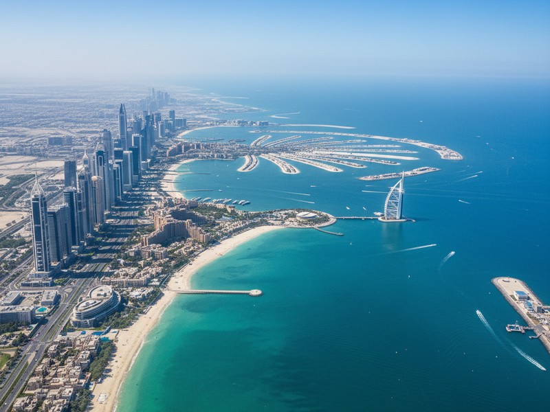 Luftaufnahme Dubai Küstenpanorama Palm Jumeirah volle Route