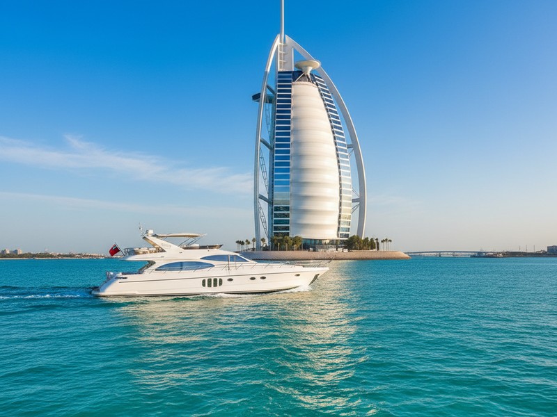 Burj Al Arab vom Wasser ikonische Dubai Route Yachtcharter
