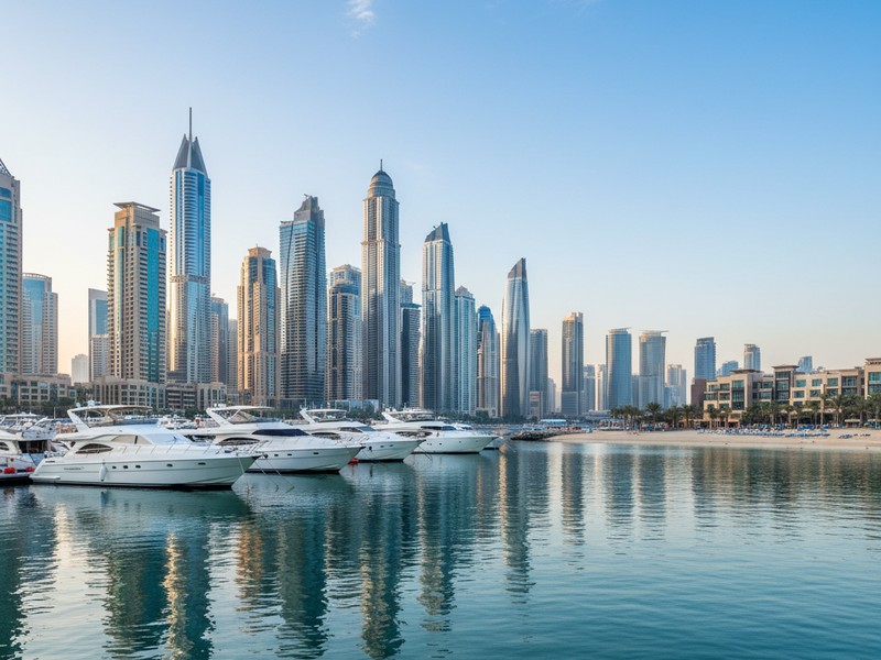 Dubai Marina Skyline vom Wasser Junggesellenabschied Yacht Route