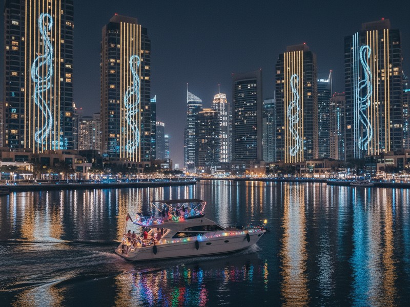 Croisière nocturne illuminée de Dubai Marina et itinéraire du Canal en yacht