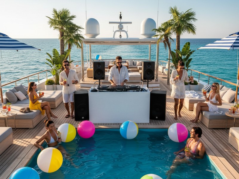 Ambiance de fête en yacht sur le thème du club de plage Ibiza