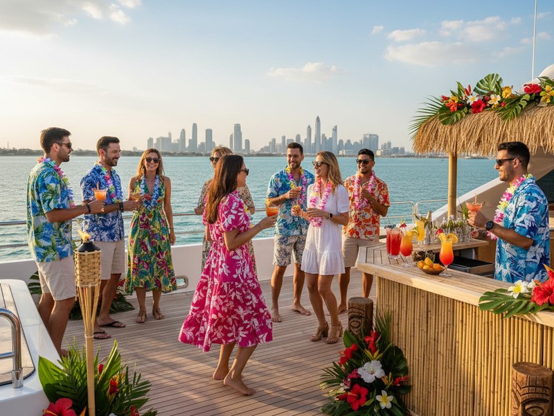 Tropisches Hawaiianisches Party-Motto Yacht Dubai Junggesellenabschied