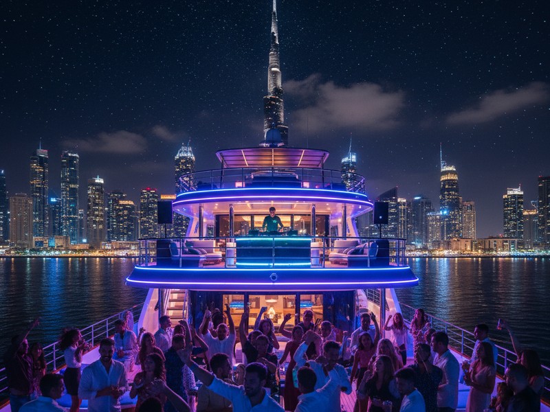 Fête en yacht nocturne de 20h à 23h sous la skyline illuminée
