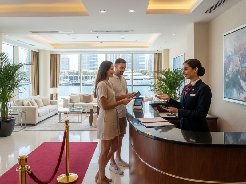 Yacht charter check-in and boarding process at Dubai Marina