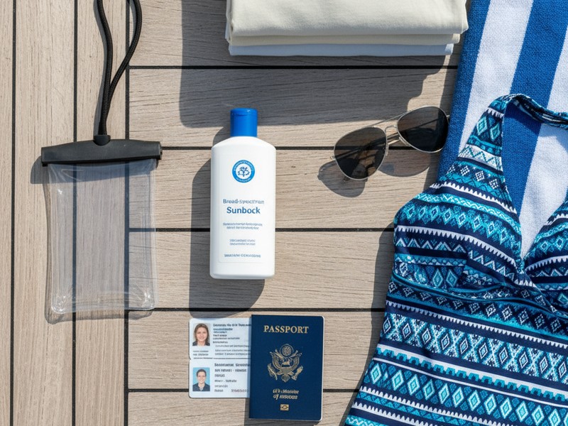 Essential items to bring for Dubai yacht charter - sunscreen swimwear ID