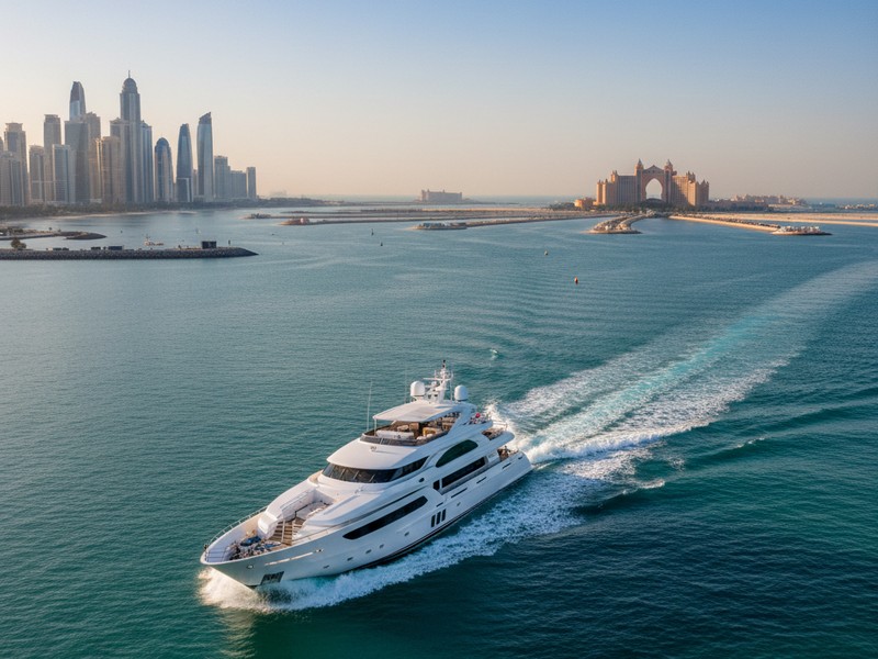 Yacht cruising route from Dubai Marina to Palm Jumeirah