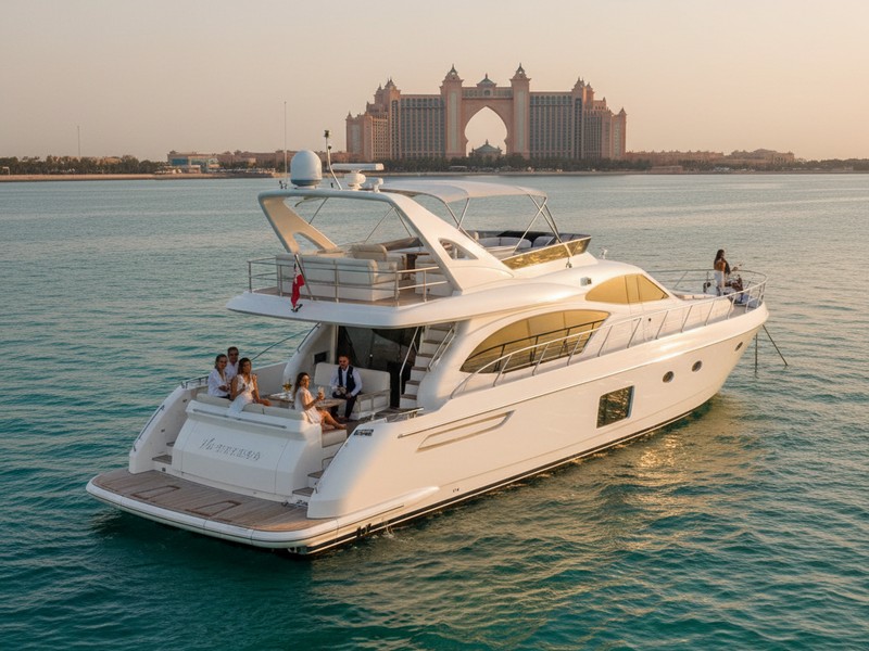 Motor luxury yacht Dubai charter — Ferretti 67 ft private hire Palm Jumeirah